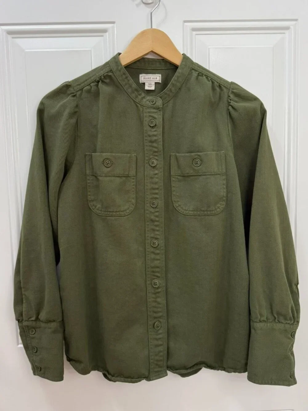J.Crew Point Sur Draped Twill Button Down Shirt Army Green Size XS